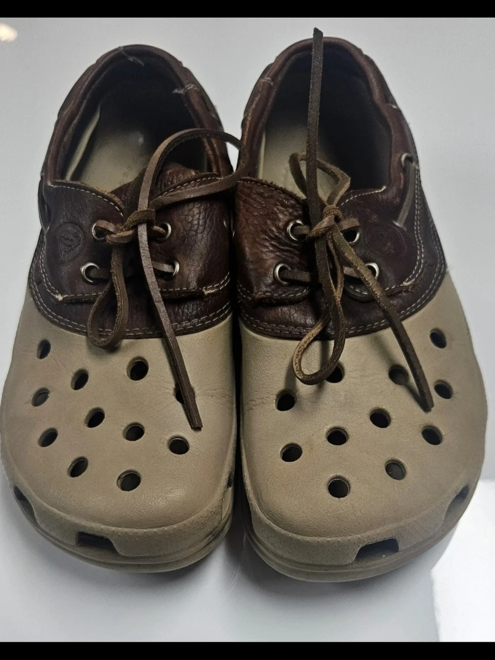 Vintage Discontinued Crocs Leather Boat Shoes Men's Size 9 Brown Rare Moccasin